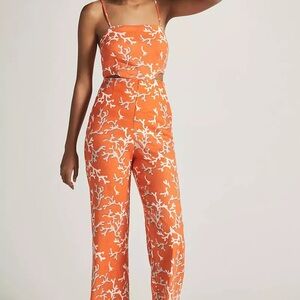 Anthropologie / Maeve Orange Coral Print Jumpsuit